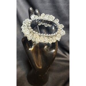 VTG Cha Cha Japan Faceted Crystal Cluster Expanable Bracelet Silver Tone READ